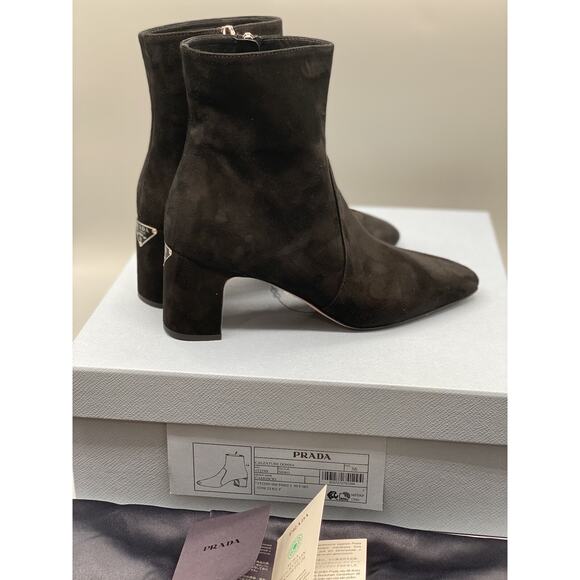 Prada Suede Block-Heel Ankle Booties sz. 36 EU (6 US) - Picture 3 of 7
